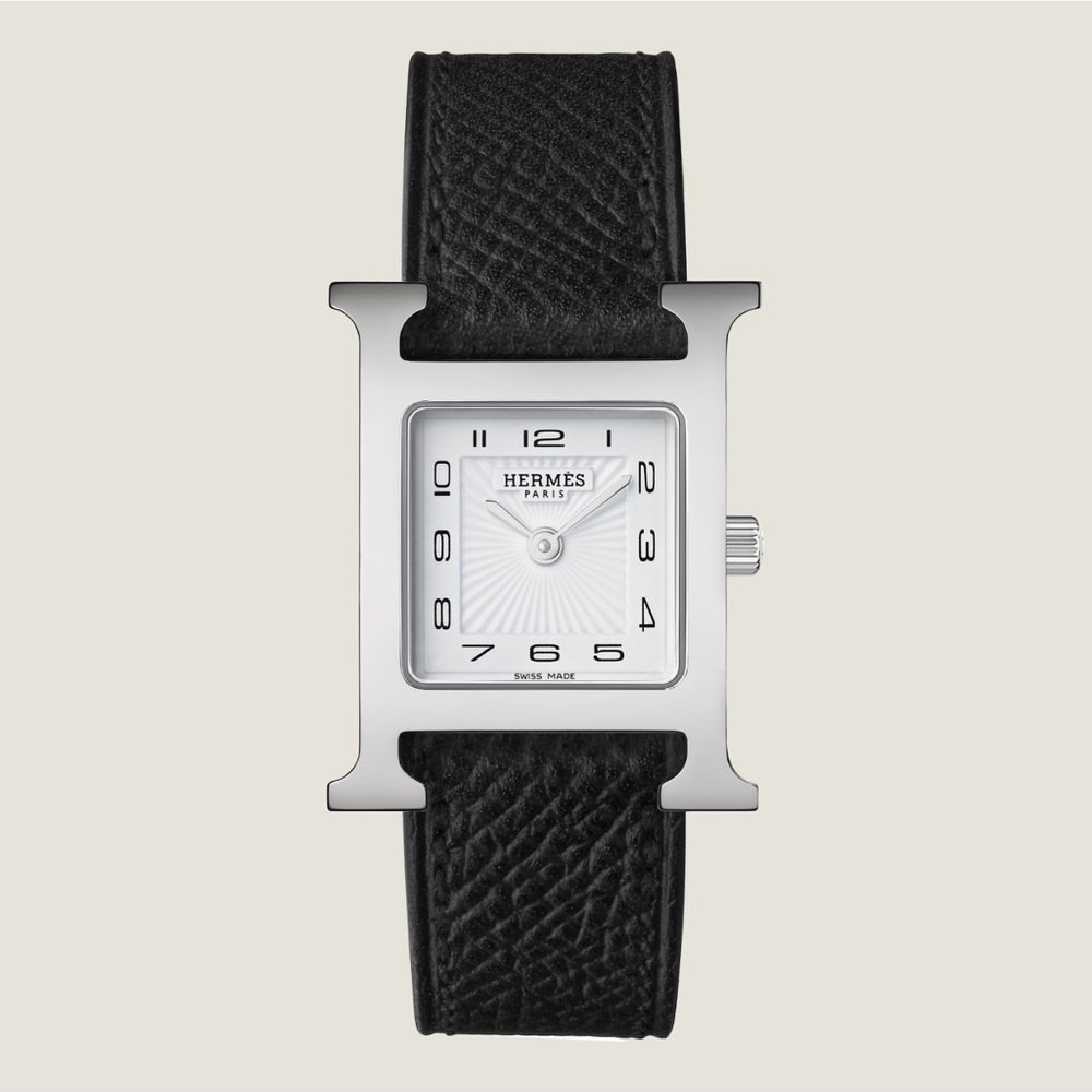 NWT Authentic Hermes Heure H watch, Small model, 25 mm Black w Sliver Hardware
